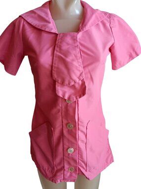 Mod Stewardess Tunic True Vintage Beautician Blouse Small Pink 1960's Acetate